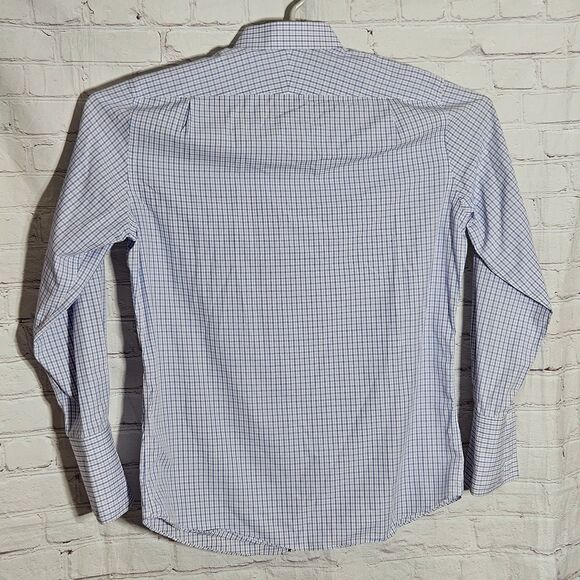 CHARLES TYRWHITT Sz 17.5-35 Dress Shirt NON-IRON Blue Purple Check French Cuffs - Picture 2 of 6